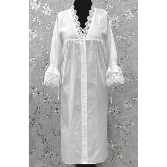 SoieRose Victorian White Cotton Nightgown with Lace Trim – SR-1227 - Picture 1 of 9